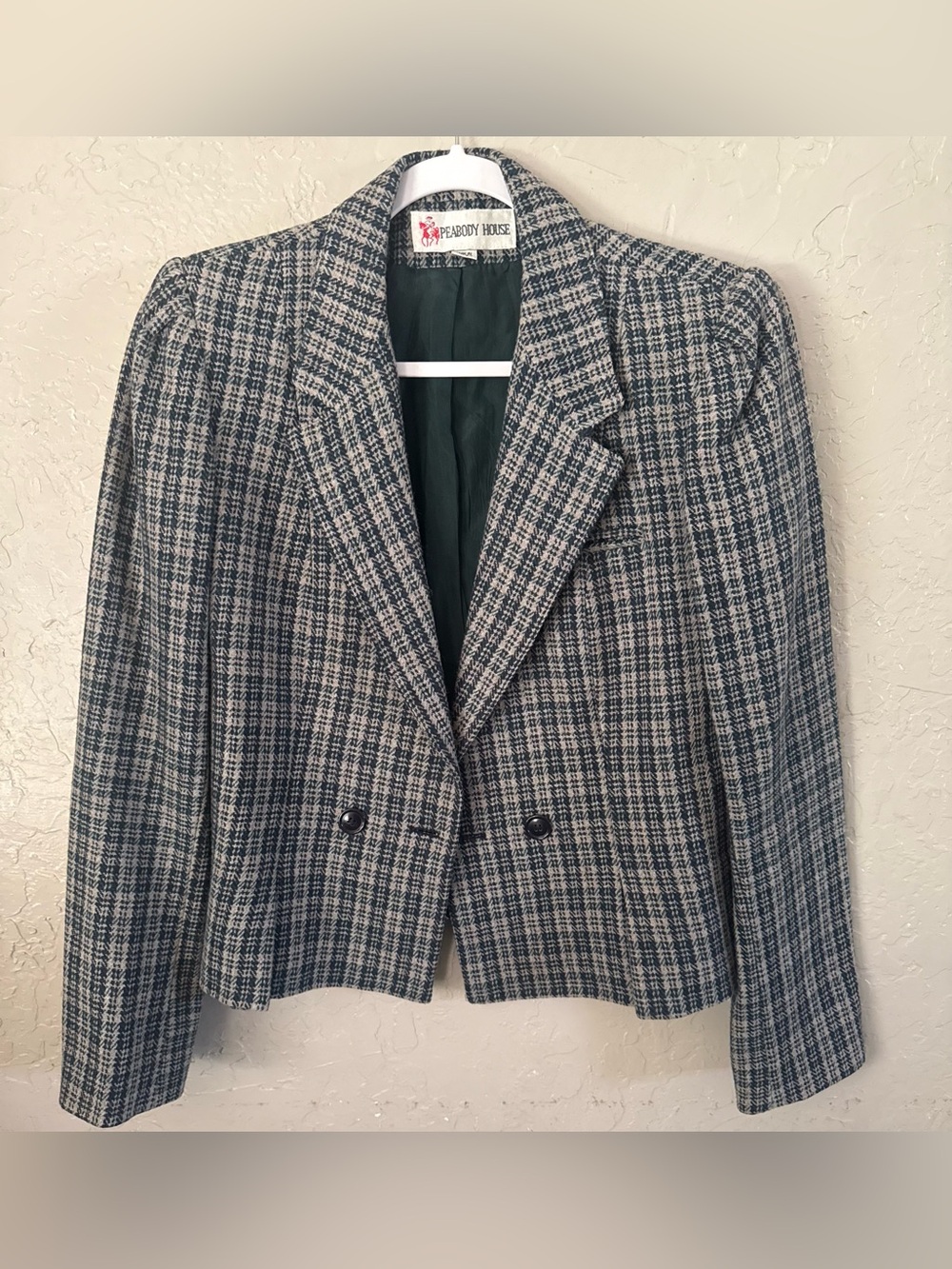 Vintage Peabody House Dark Green Plaid Wool Blend Blazer Women’s Size 7/8